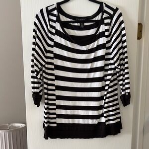 White House Black Market Black and White Striped Scoop Neck Top